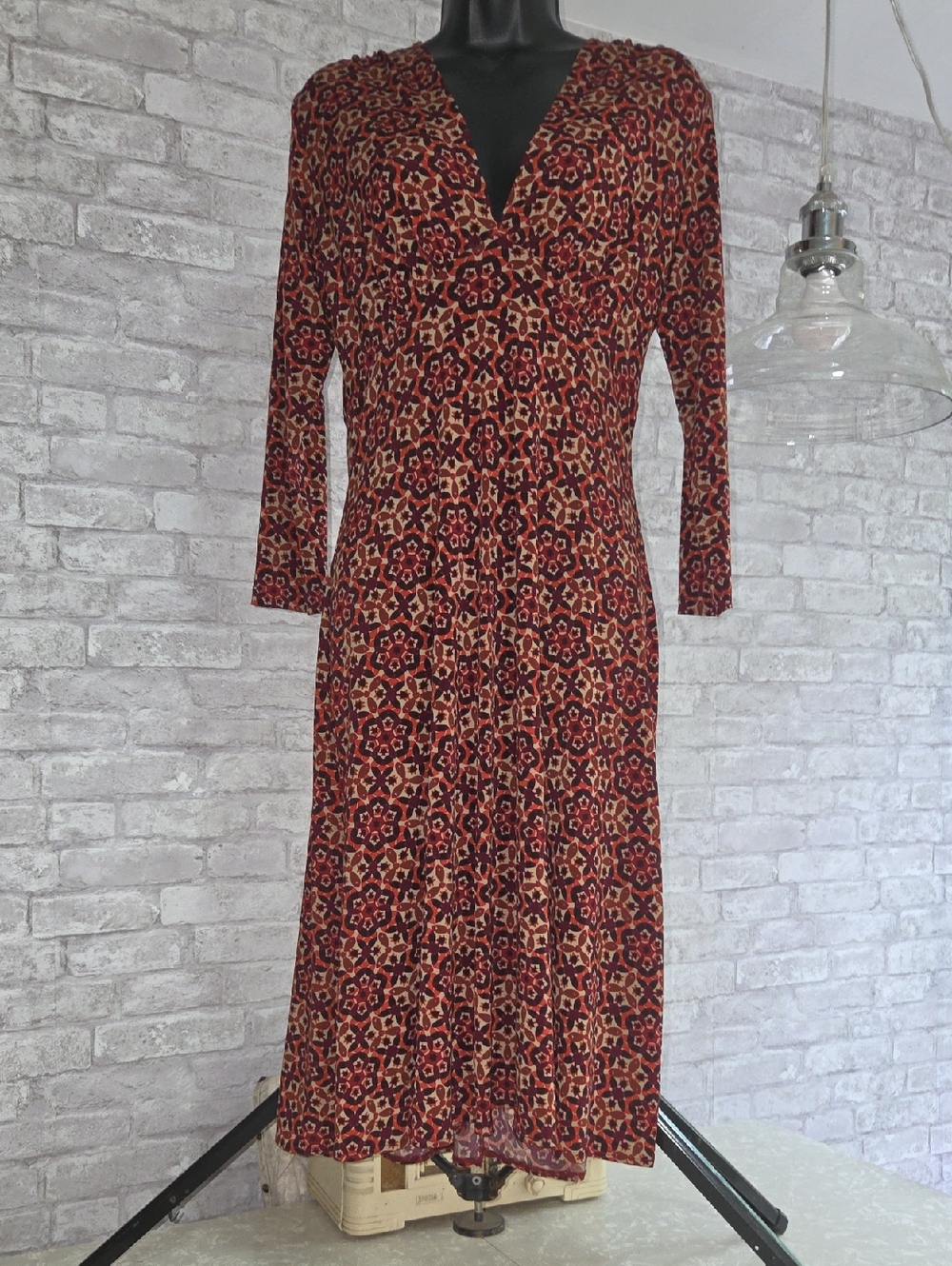 Dress Barn Burgundy Floral V-Neck Maxi Dress